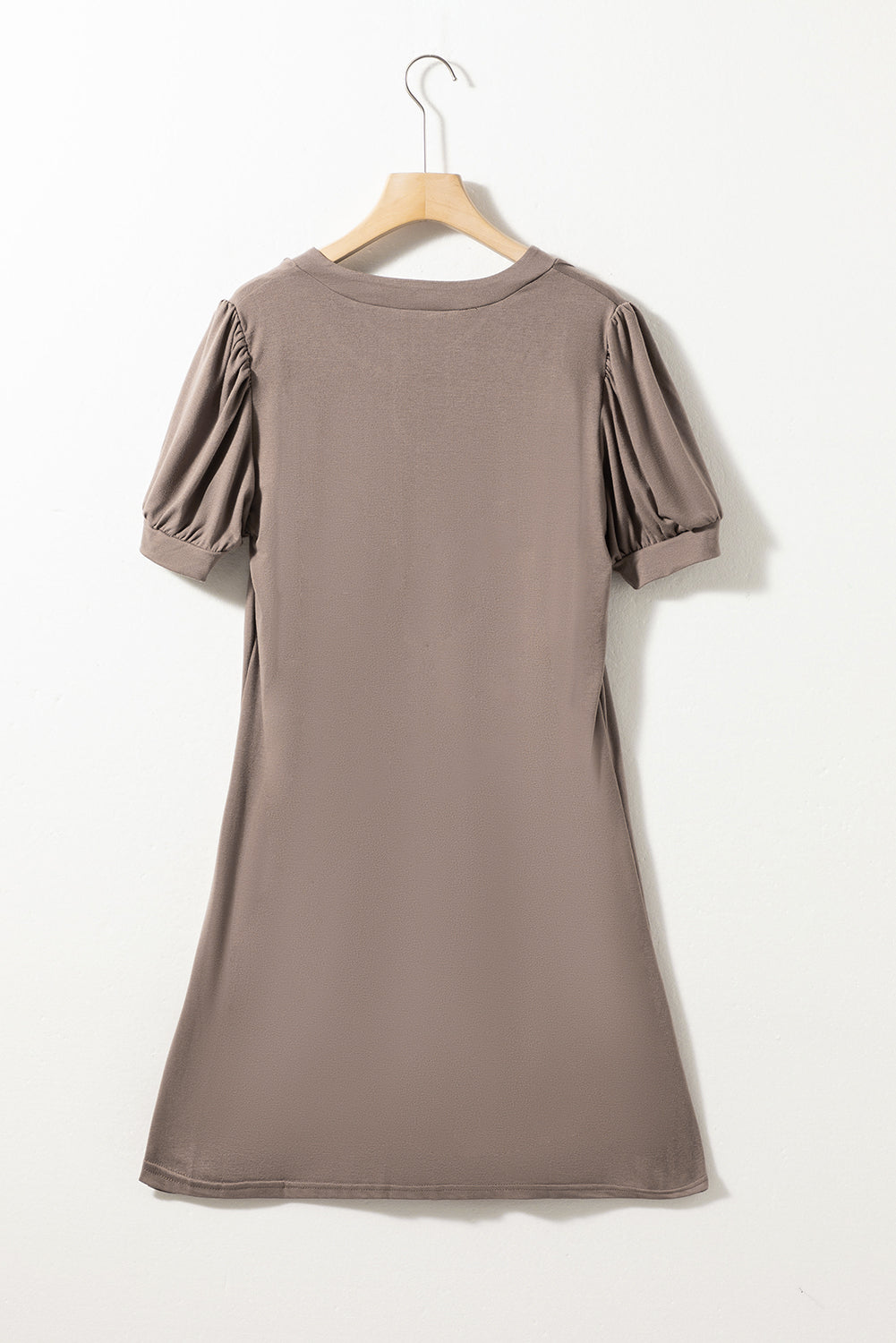 Pleated Puff Sleeve Dress with Notched Neckline in Palm Desert