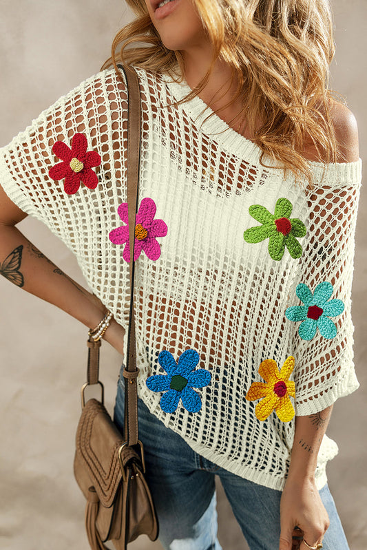 Crochet Flower Hollow-out Sweater