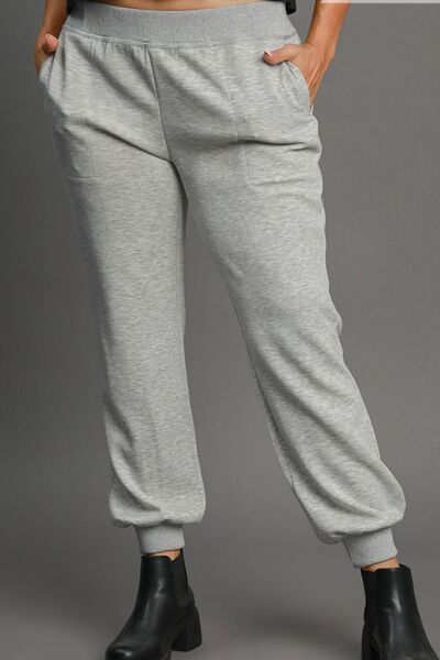 High Rise Elastic Waist Knit Joggers with Pockets