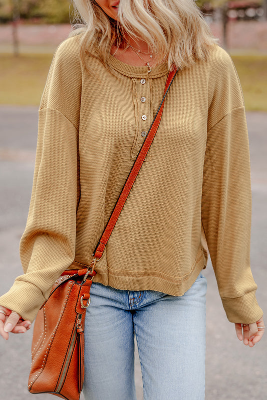 Camel Textured Knit Oversized Top