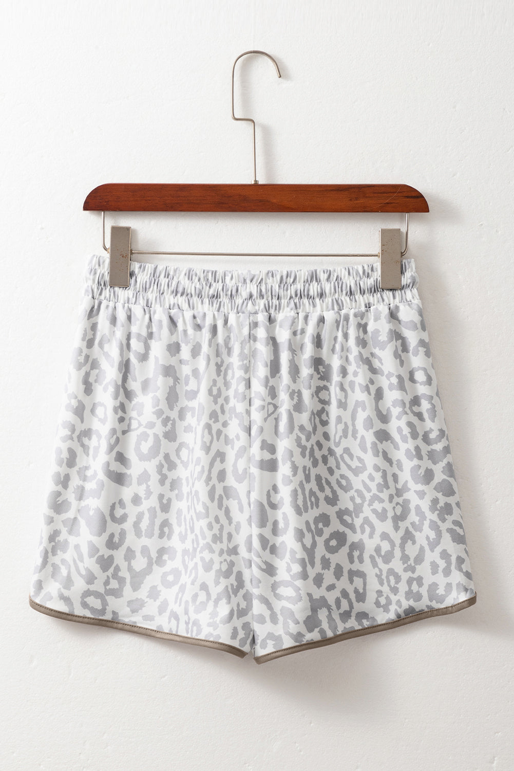 White Leopard Elastic Waist Lace up Casual Shorts