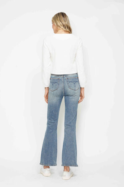 Judy Blue Tummy Control Back Embroidered Pocketed Bootcut Jeans