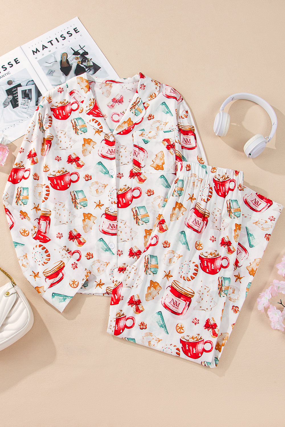 White Christmas Long Sleeve Shirt and Pants Pajama Set