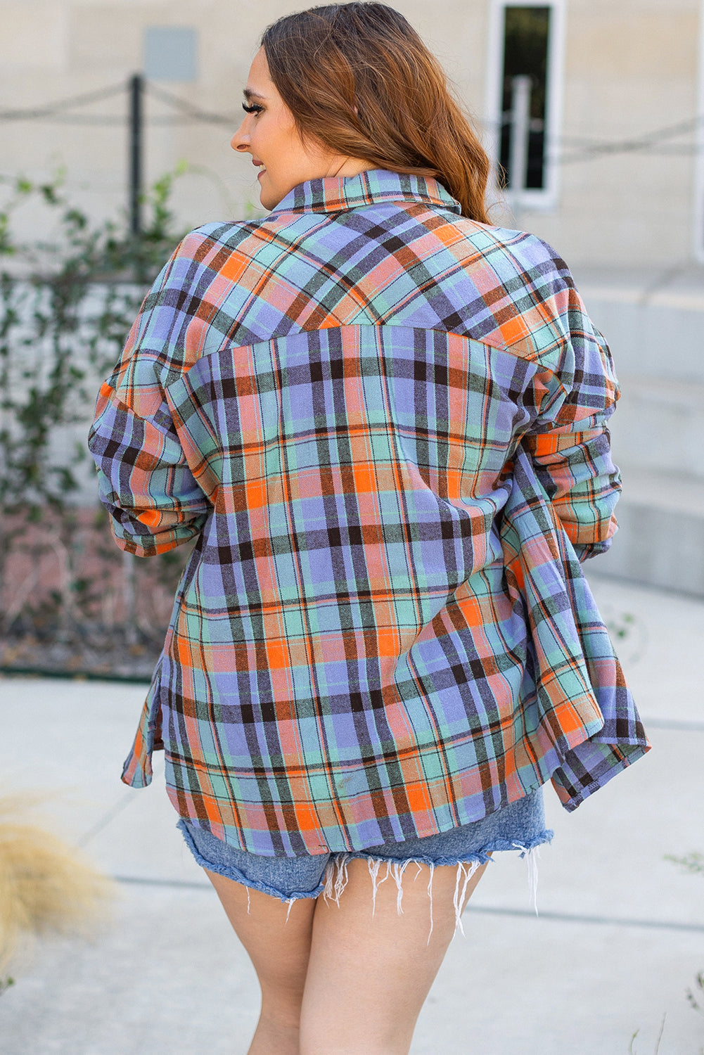 Plaid Print Buttoned Shirt in CURVY SIZE ONLY