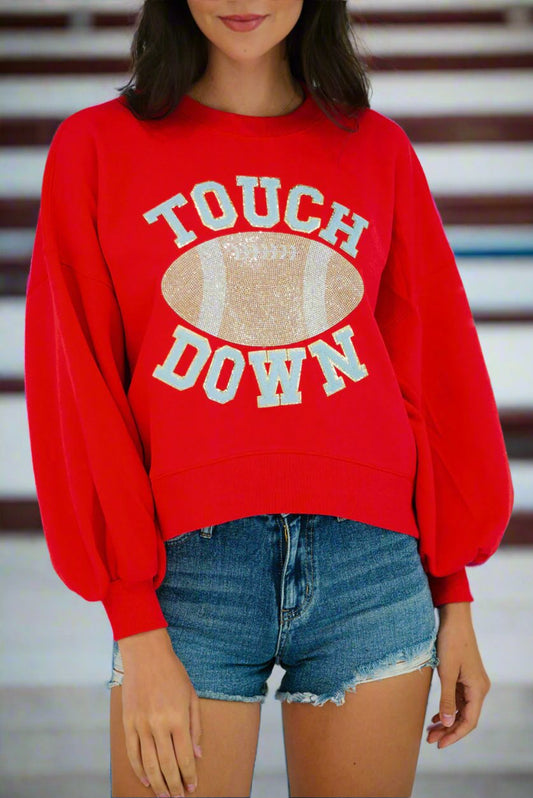 Fiery Red TOUCH DOWN Football Pullover Sweatshirt