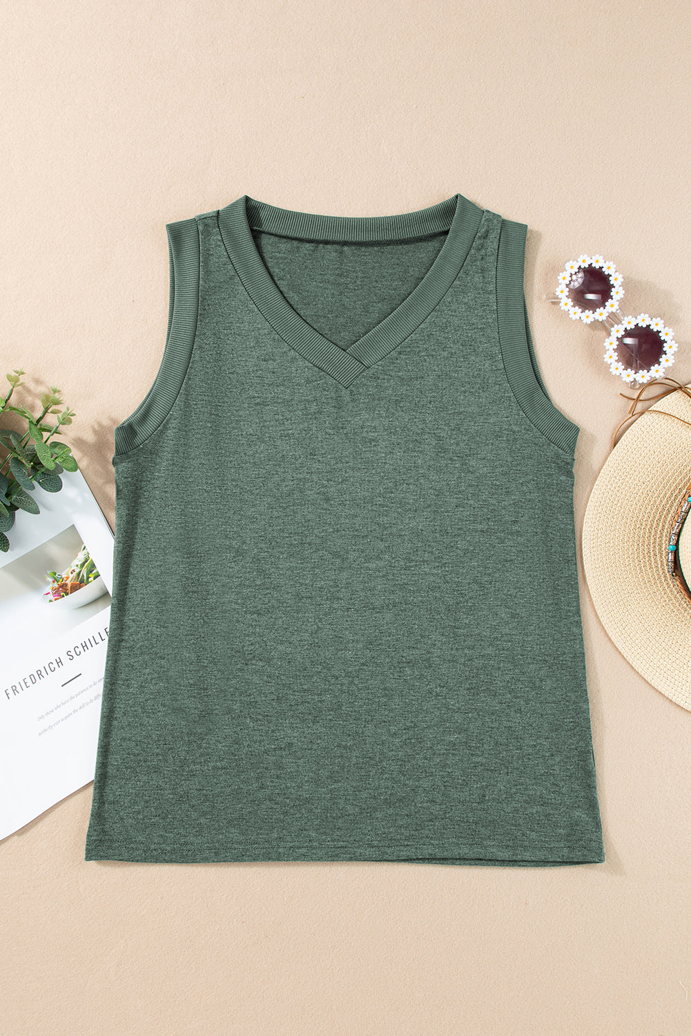 Ribbed V Neck Tank