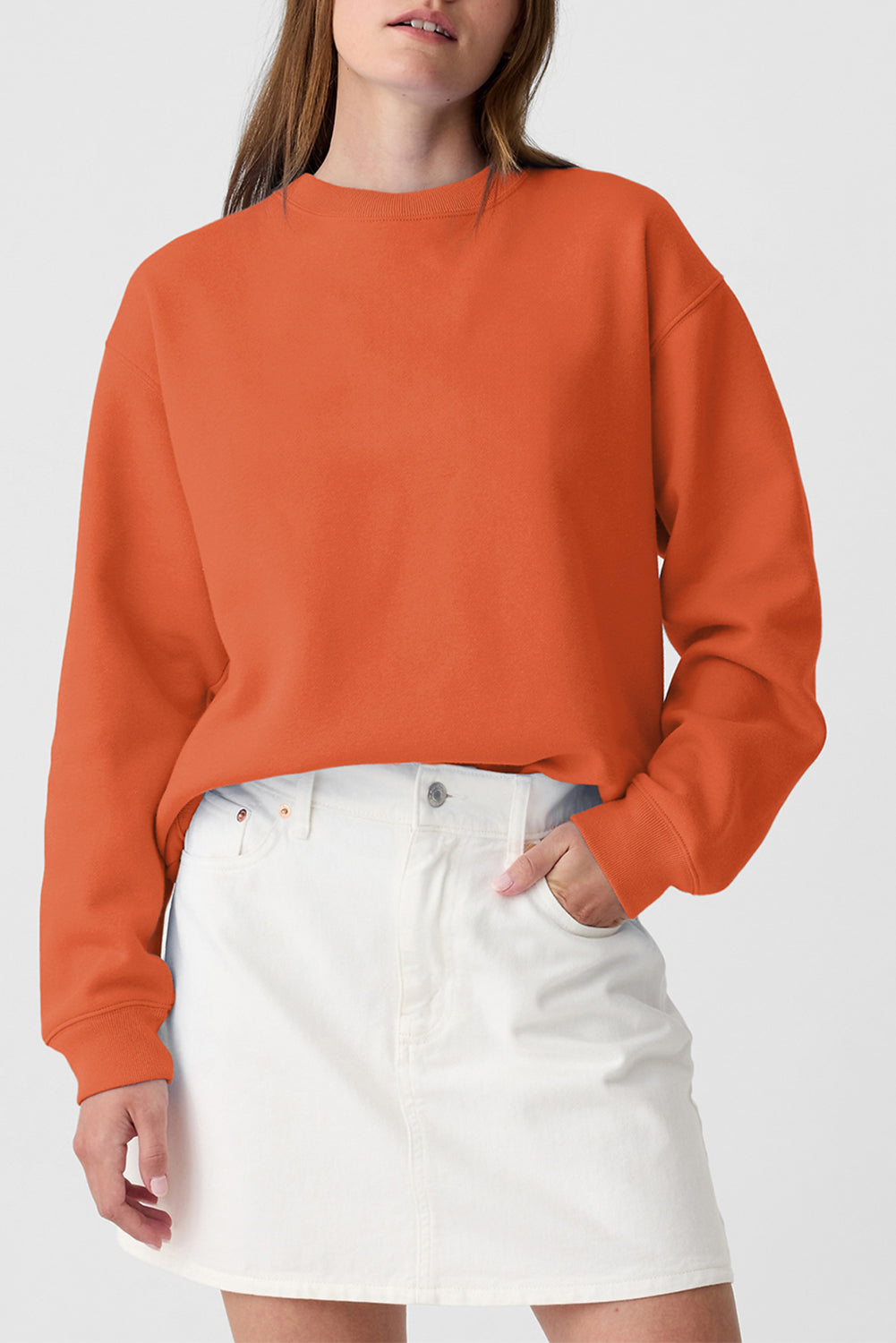 Plain Drop Shoulder Crewneck Pullover Sweatshirt