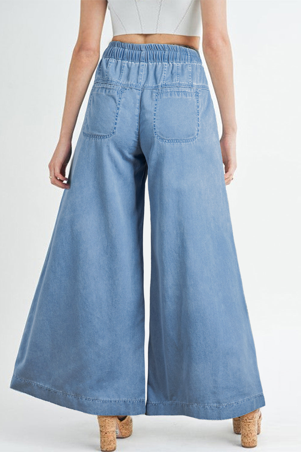 Mineral Wash Button Fly Waist Wide Leg Jeans