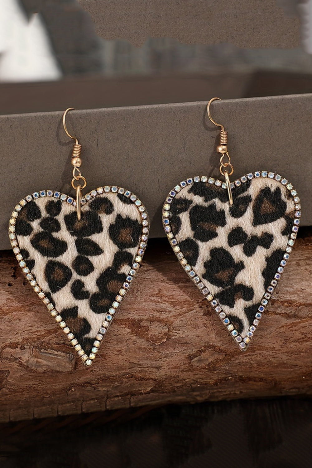 Rhinestone Edge Leopard Print Heart Shape Earrings