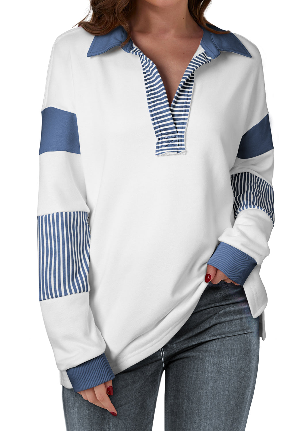 Striped Color Block Patchwork Sweatshirt