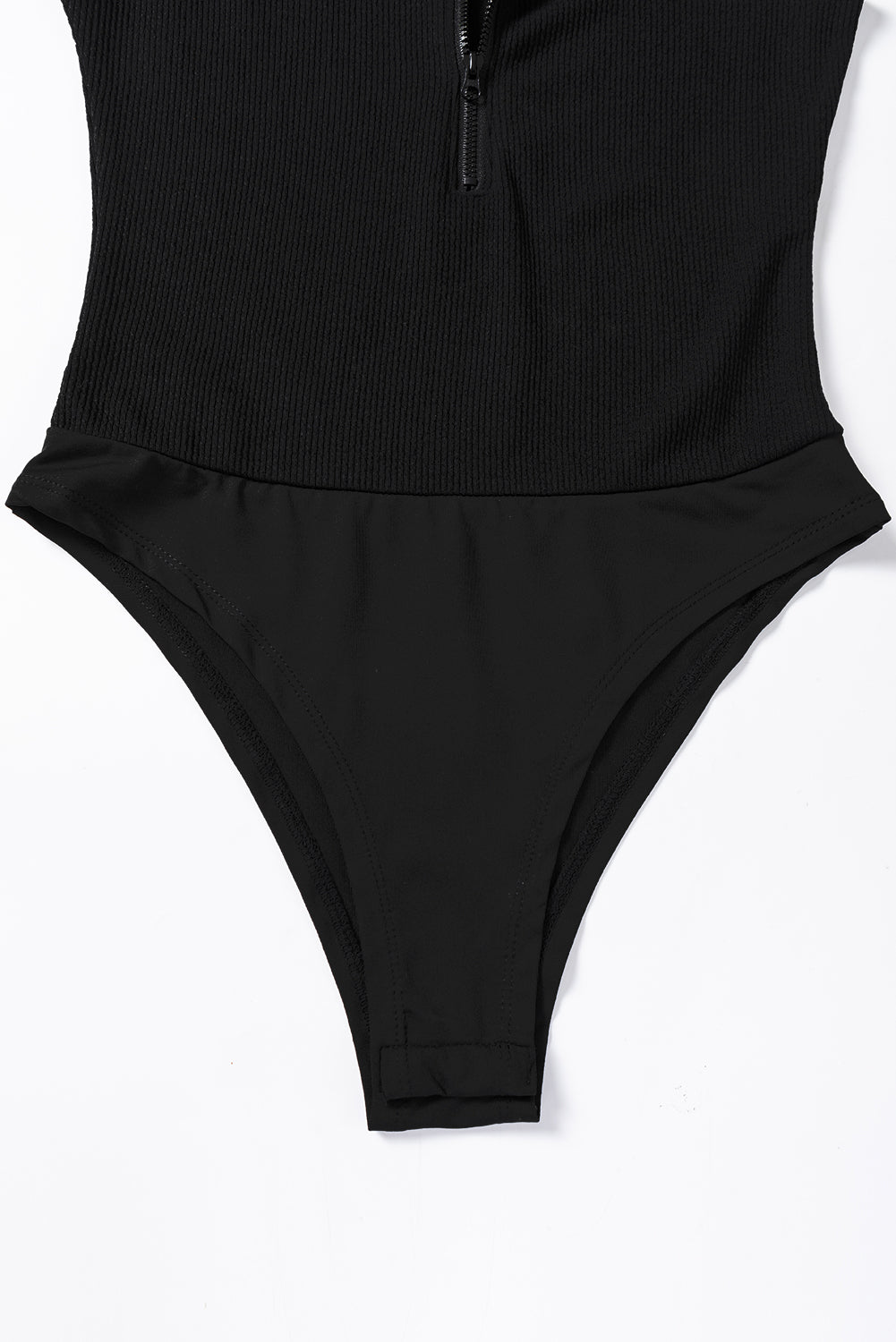 Zip up Mock Neck Ribbed Sleeveless Bodysuit in black