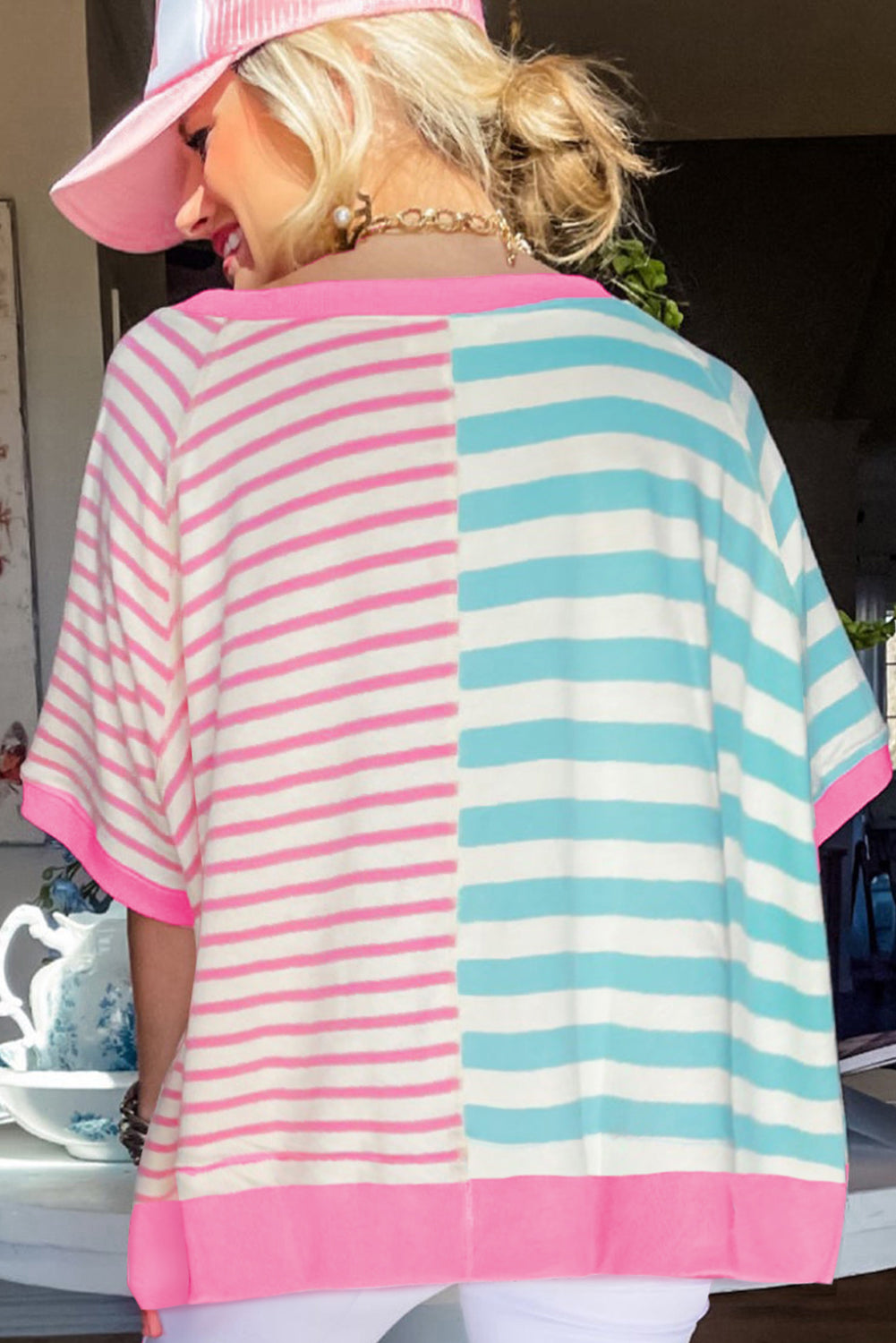 Stripe Contrast Patchwork Oversized T Shirt