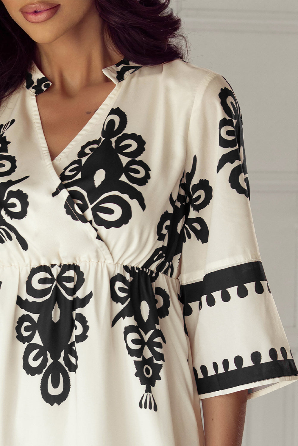 Western Geometric Print 3/4 Sleeve Loose Midi Dress