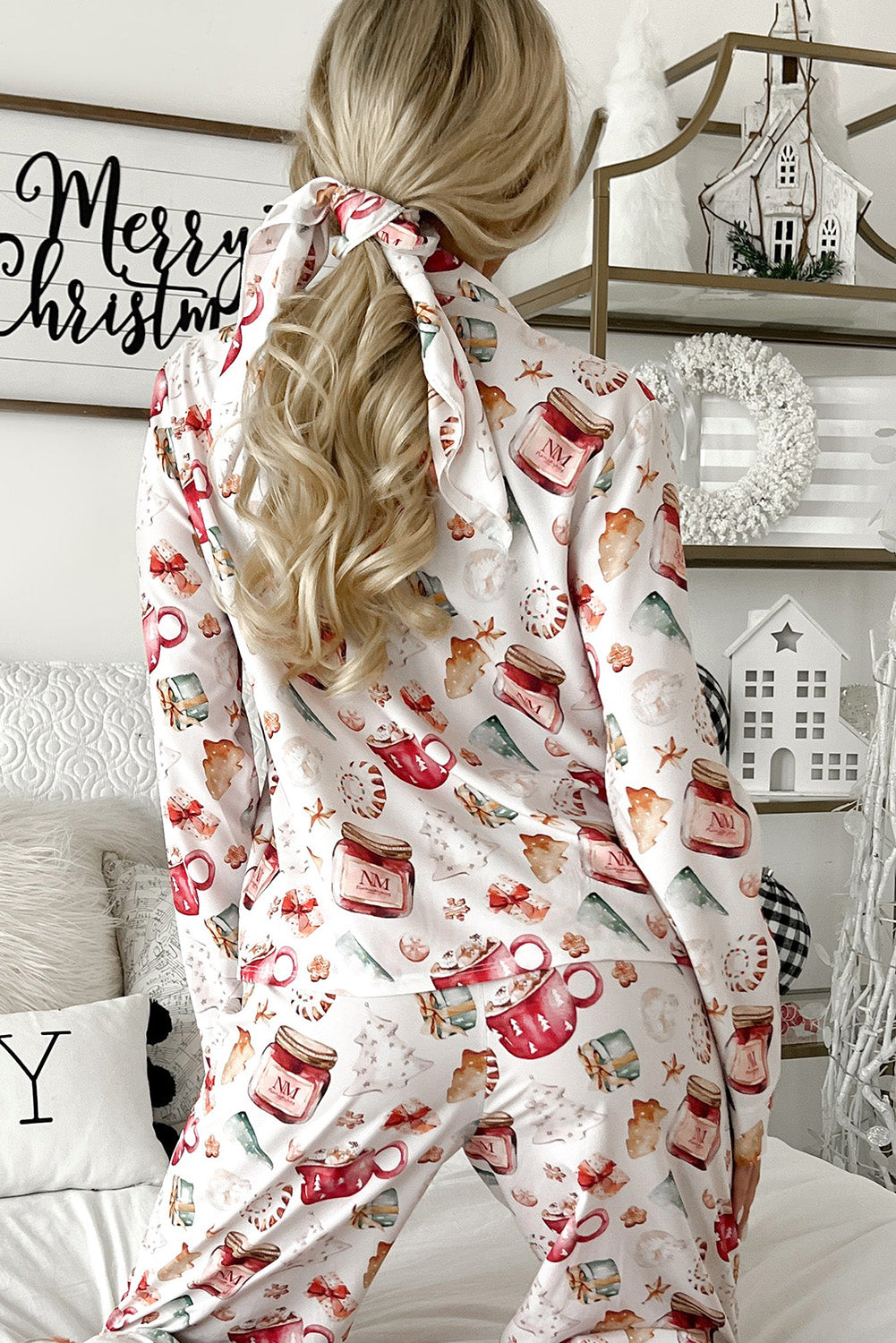 White Christmas Long Sleeve Shirt and Pants Pajama Set