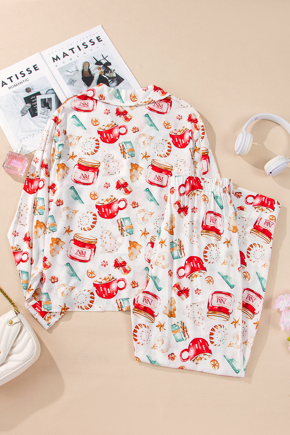 White Christmas Long Sleeve Shirt and Pants Pajama Set