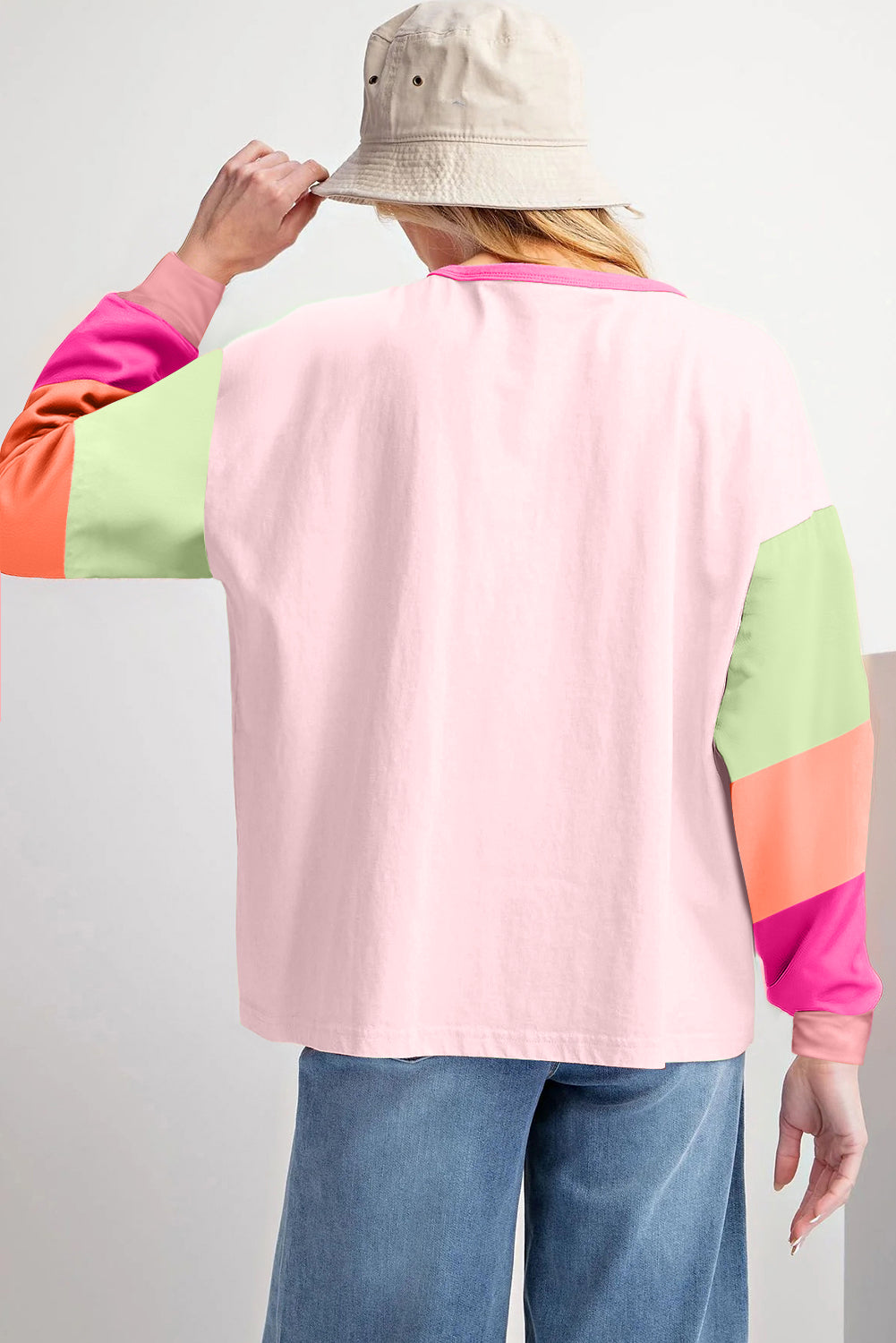 Color Block Patchwork Long Sleeve Loose Top