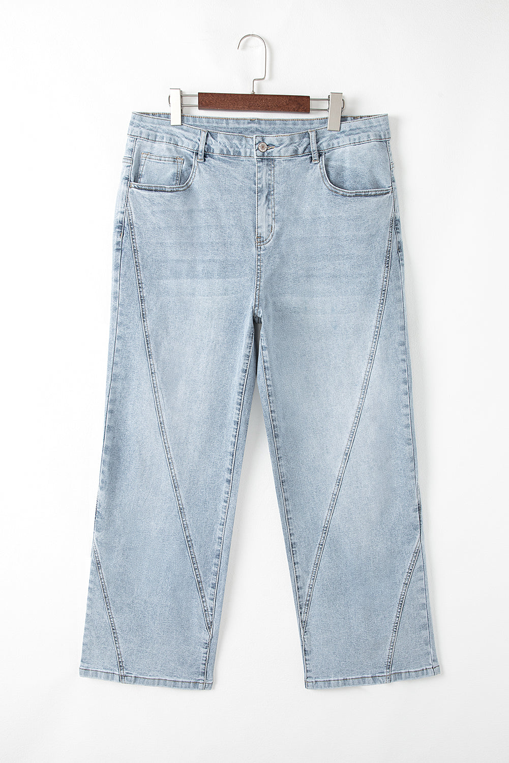 Beau Blue Light Wash Exposed Seam Jeans in CURZY SIZE ONLY