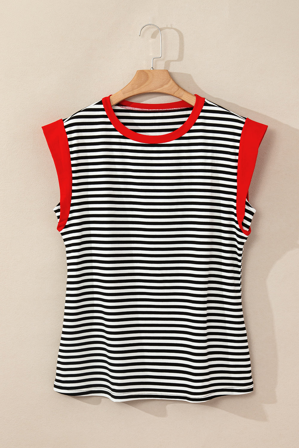 Black Stripe Colorblock Edge Round Neck Top