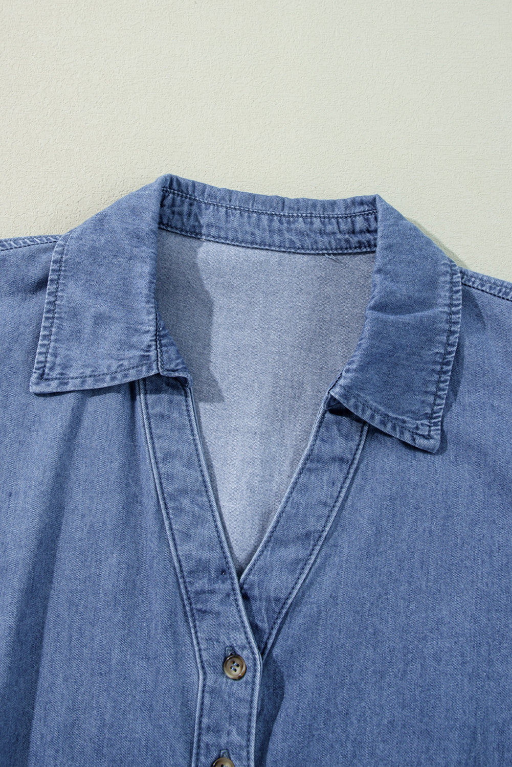 Smocked Cuff Buttoned Tiered Denim Mini Dress