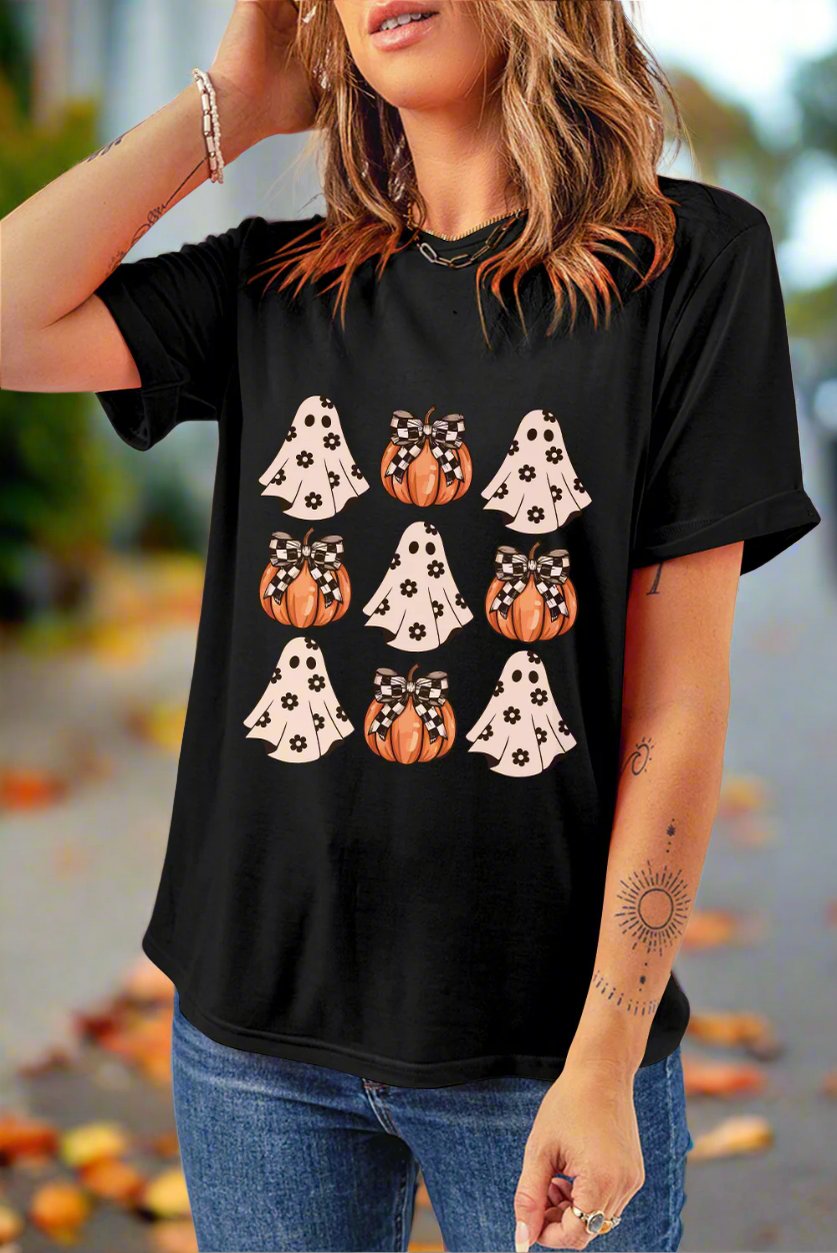 Black Halloween Ghost Pumpkin T Shirt