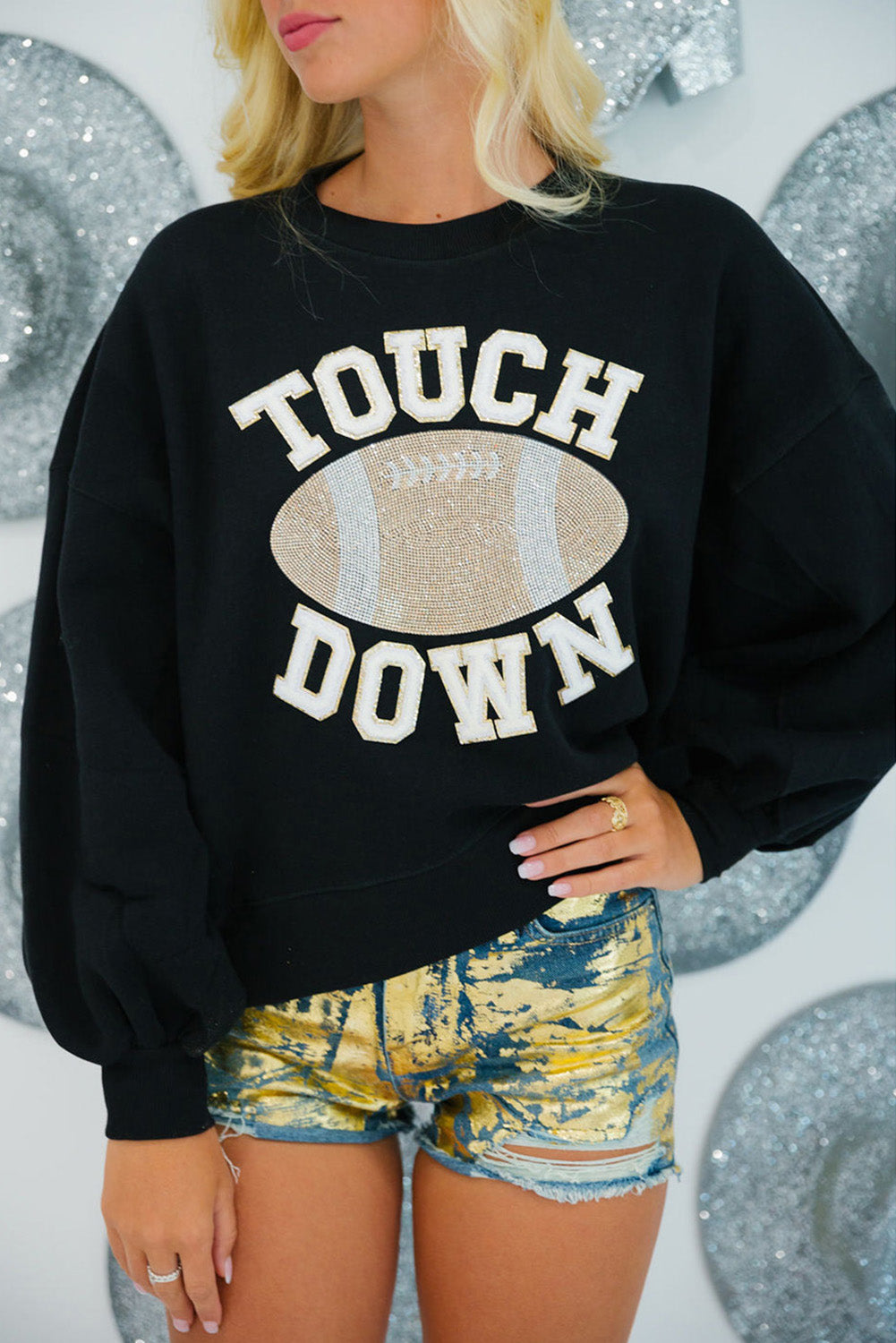 TOUCH DOWN Football Graphic Pullover Sweatshirt