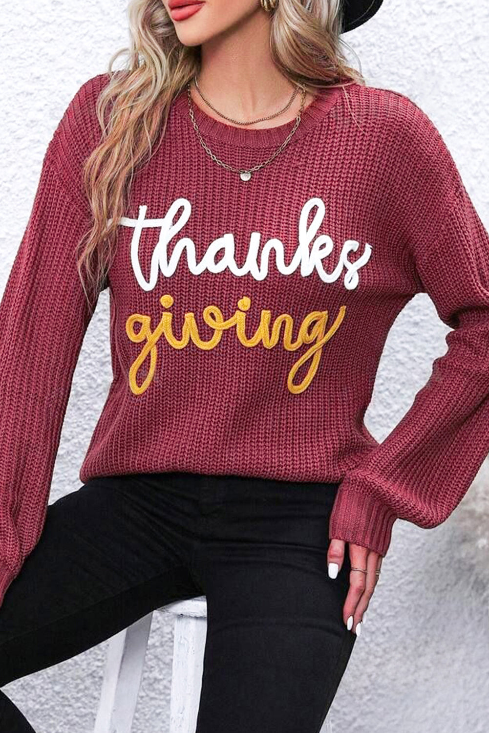 Thanks Giving Letter Graphic Crew Neck Sweater