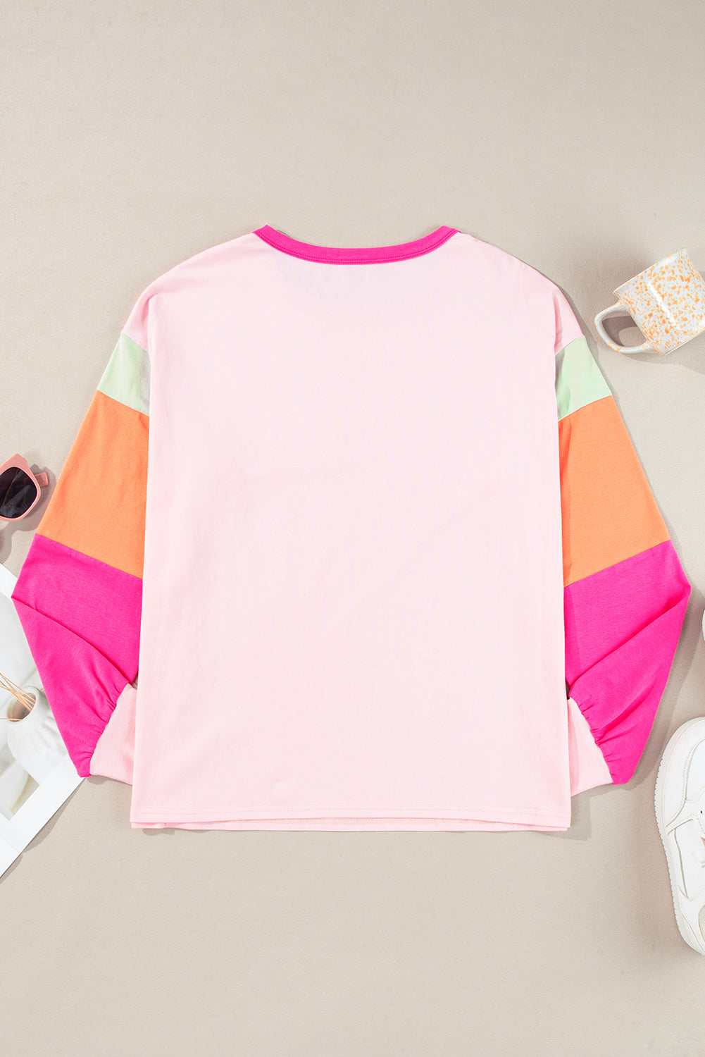 Color Block Patchwork Long Sleeve Loose Top