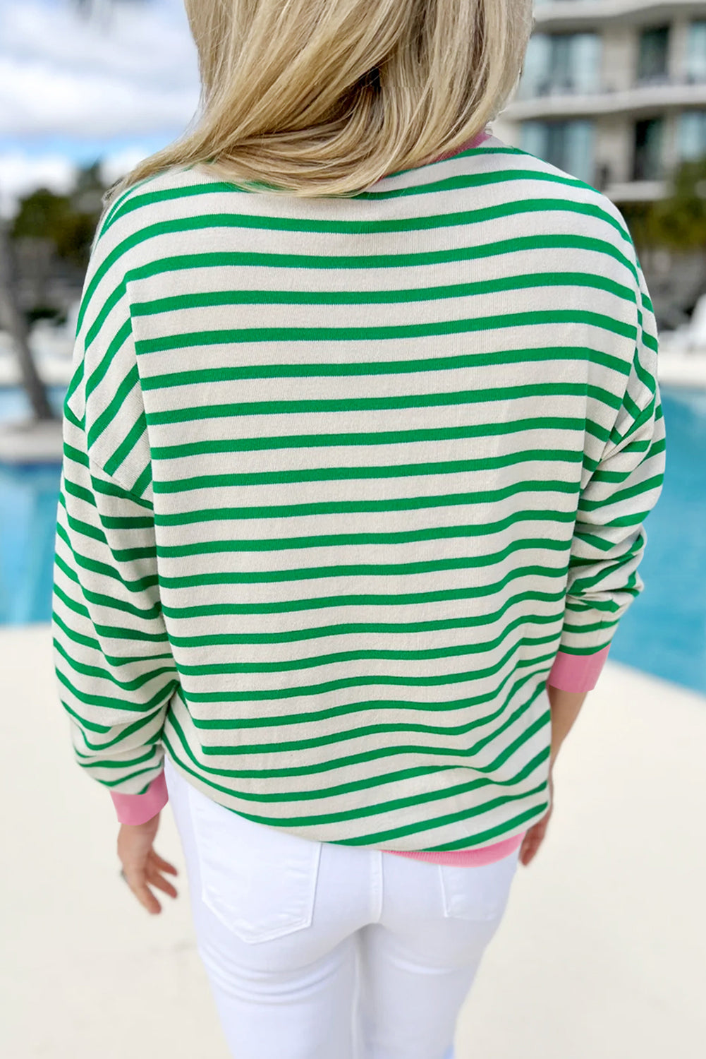 Striped Contrast Edge Long Sleeve Top