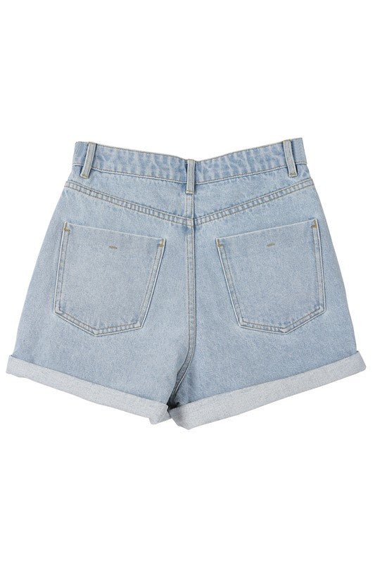 Roll Up Denim Shorts High Waist