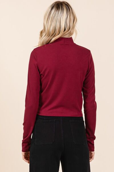 Mock Neck Rib Knit Long Sleeve Crop Top (MADE IN USA)