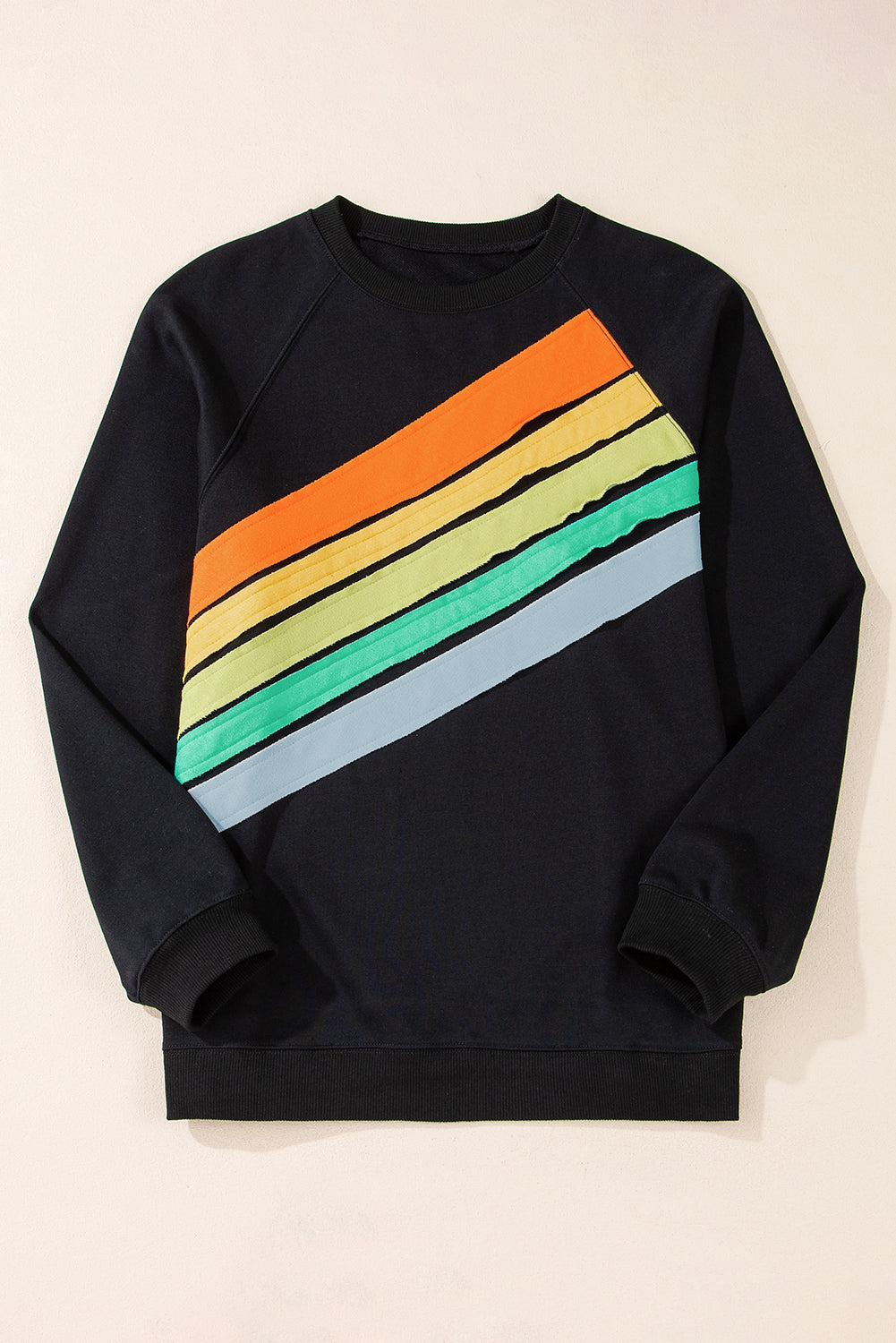 Black Rainbow Raglan Sleeve Sweatshirt in CURVY SIZE ONLY