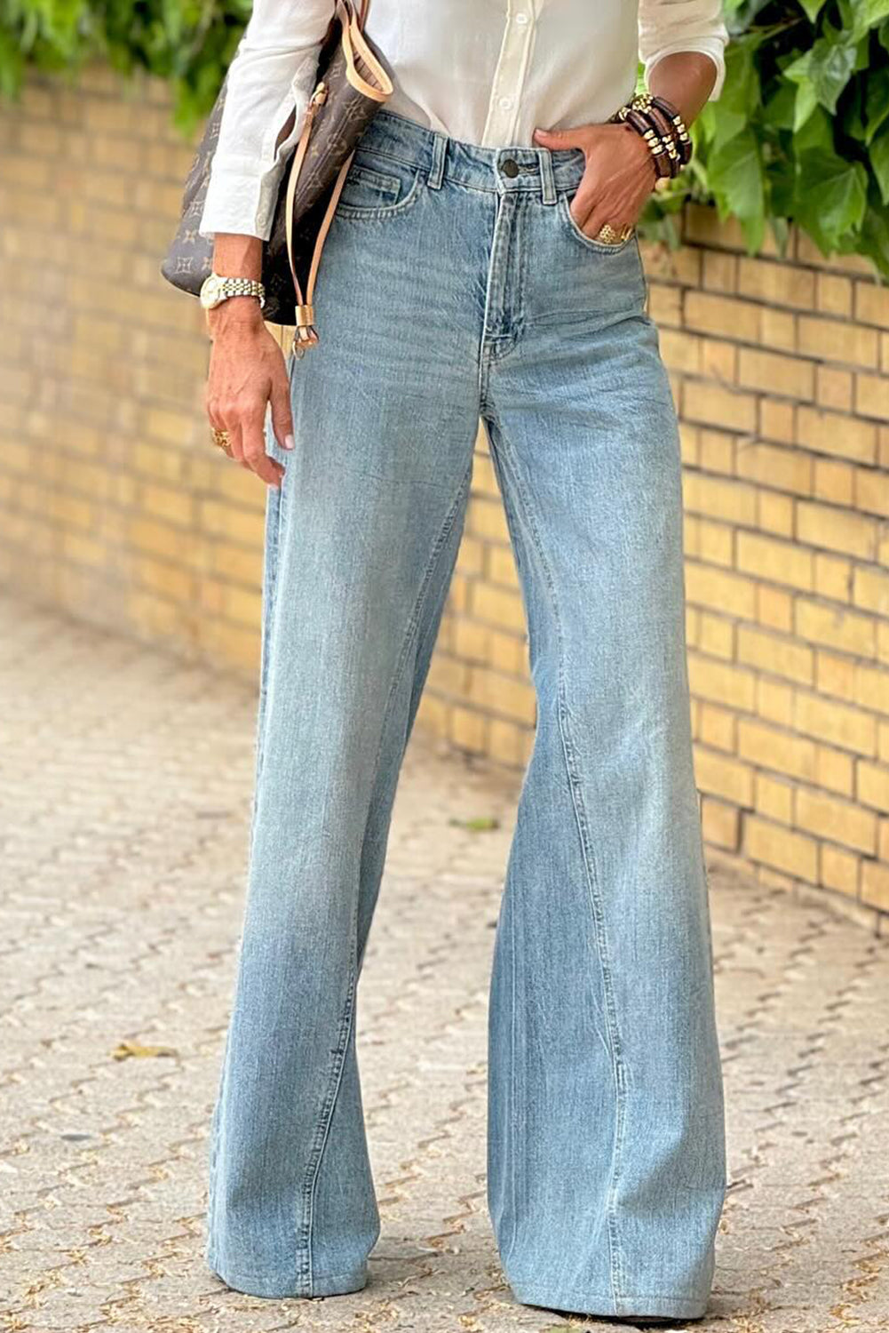 Acid Wash Extra Wide Leg High Waist Jeans