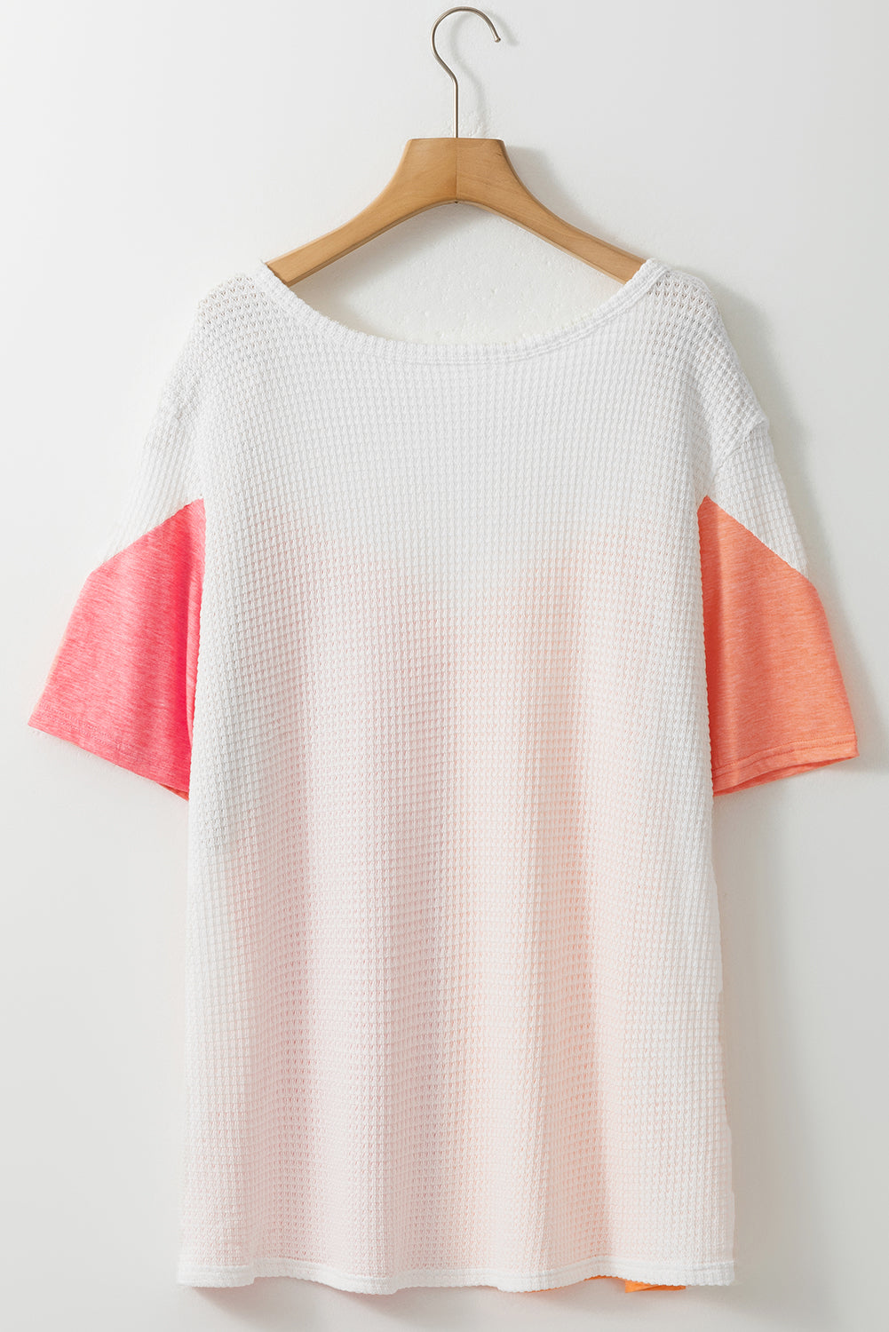 White Color Block Waffle Knit Tee CURVY ONLY