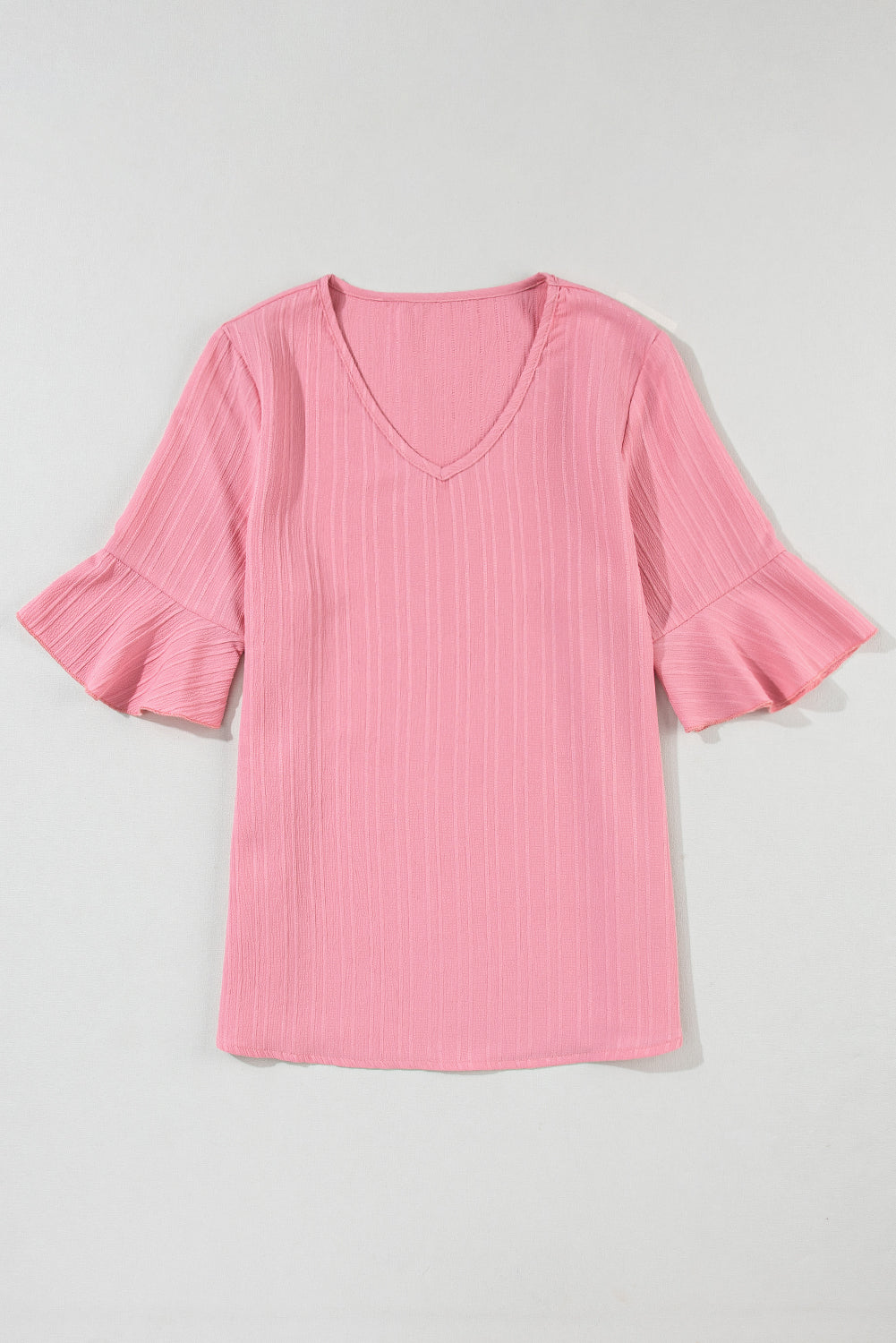 Ruffled Half Sleeve V-Neck Textured Top