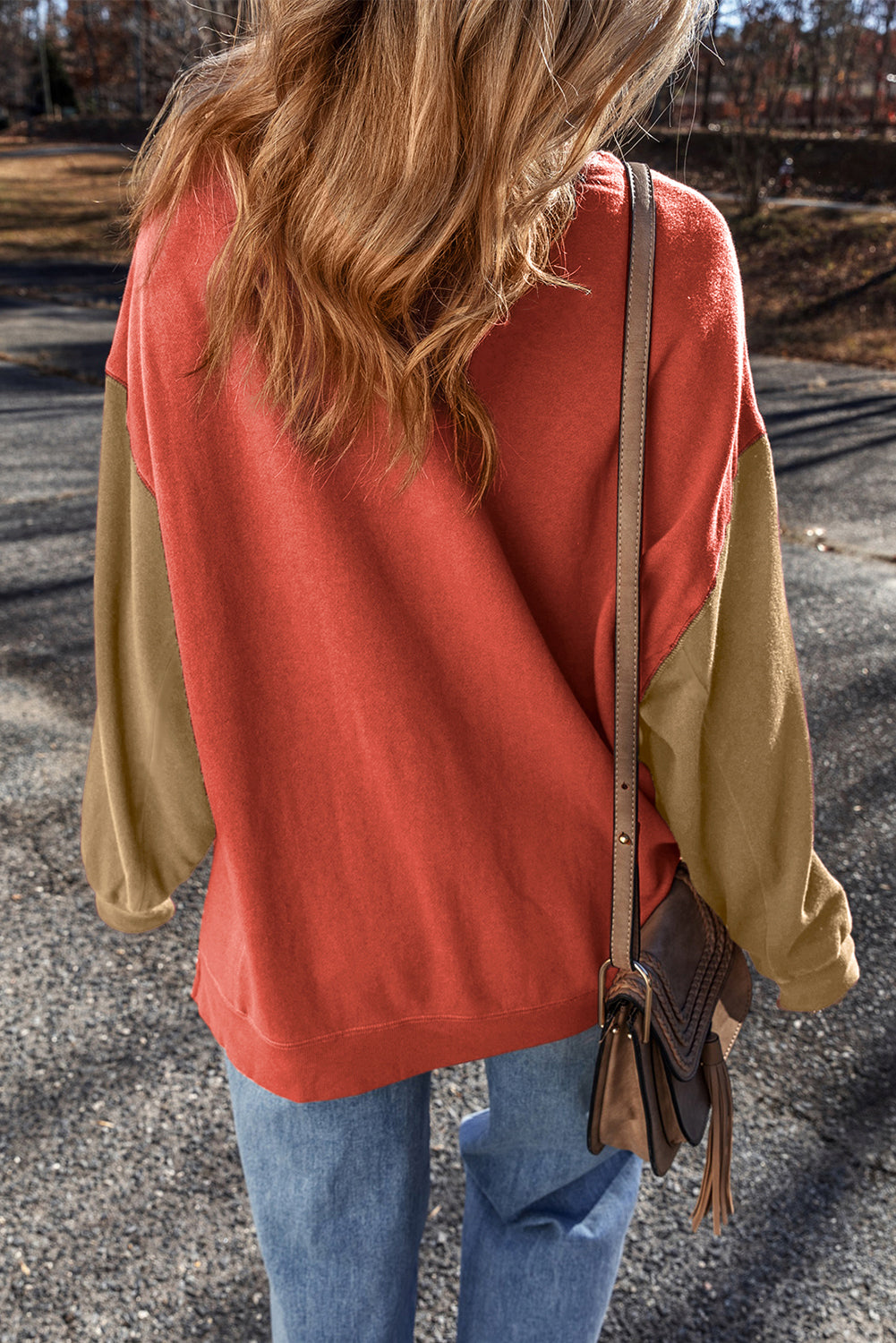 Two Tone Patchwork Drop Shoulder Pullover Sweatshirt