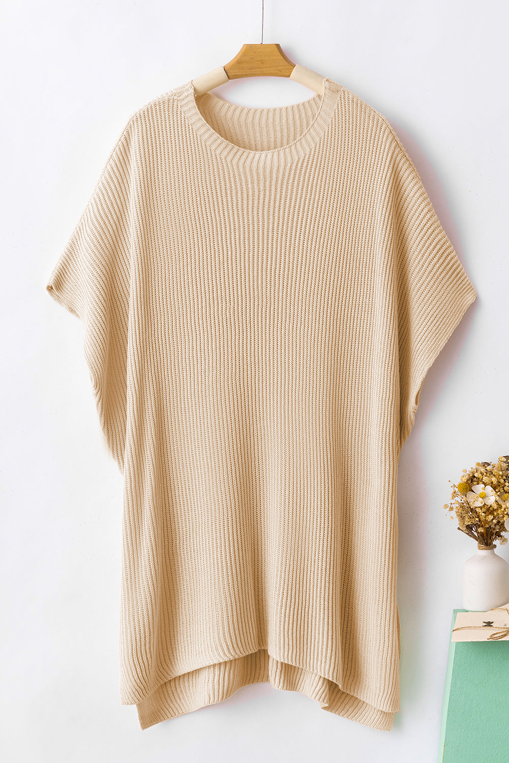 Short Sleeve Side Slit Oversized Sweater