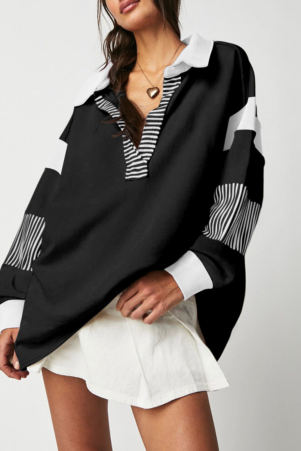 Striped Color Block Patchwork Sweatshirt