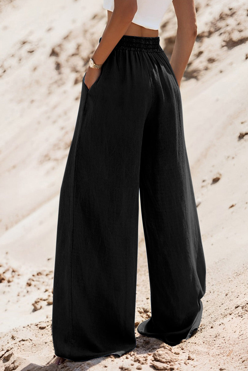 Drawstring High Waist Wide Leg Denim Pants