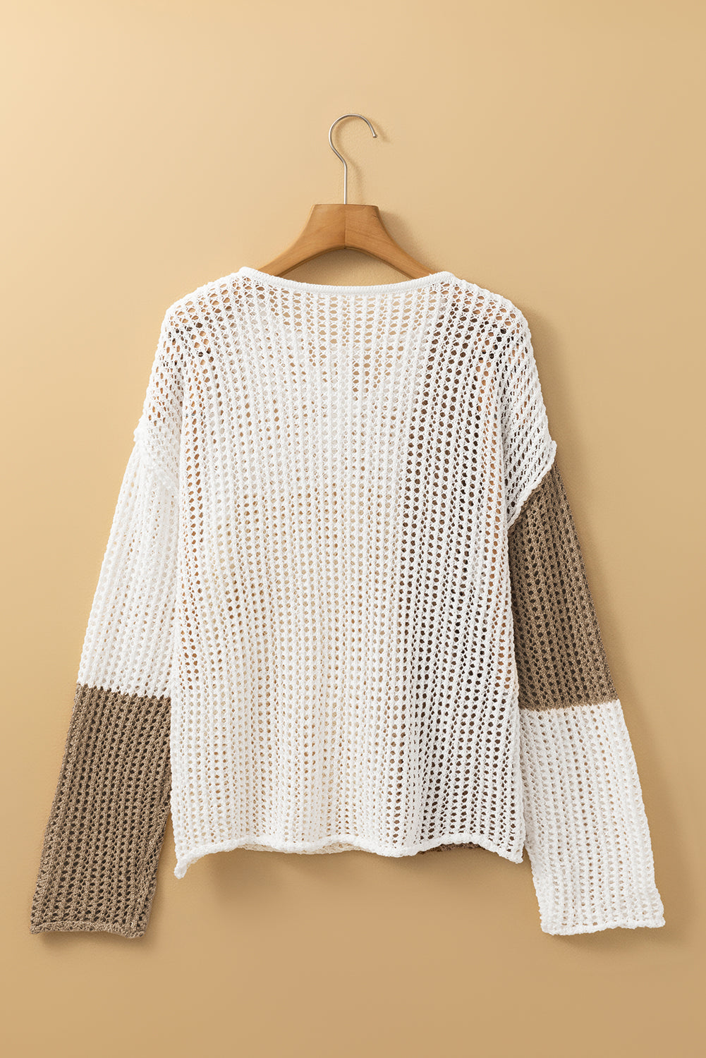 Brown Hollow-out Front Tie V Neck Lightweight Sweater