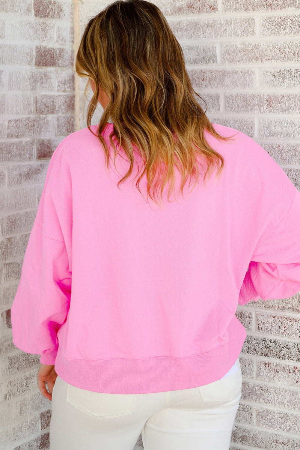 Pink Touch Down Embroidered Sweatshirt in CURVY SIZE ONLY