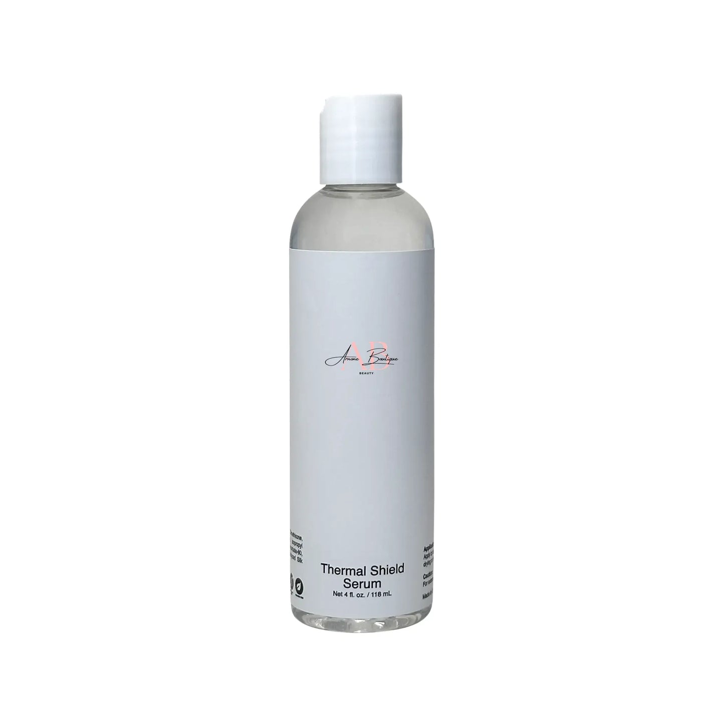 Bottle of thermal shield serum on a white background
