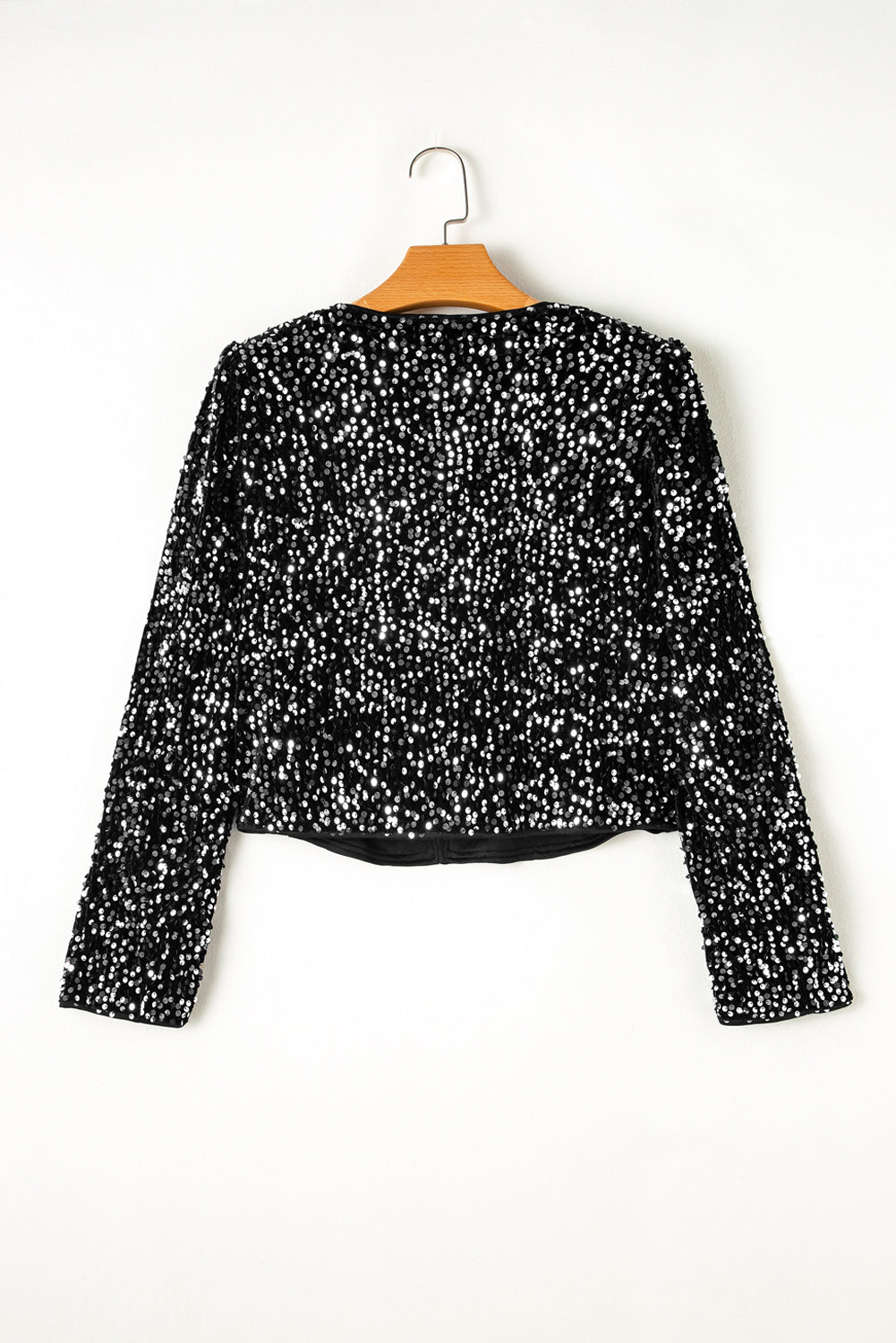 Black Sequined Open Front Cropped Jacket