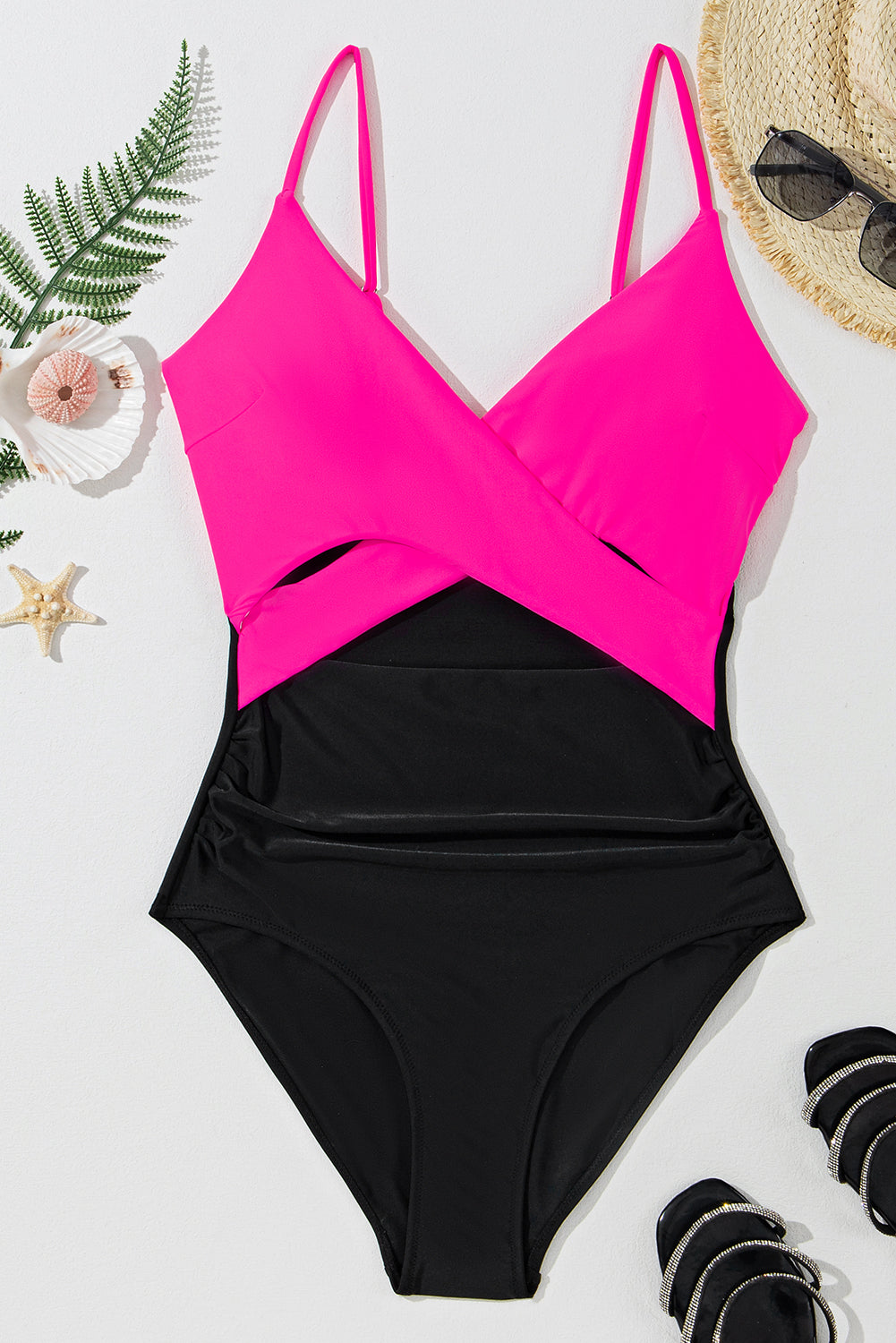 Rose Red Crossover Cutout One Piece Swimsuit