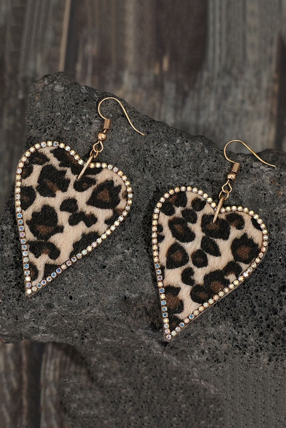 Rhinestone Edge Leopard Print Heart Shape Earrings