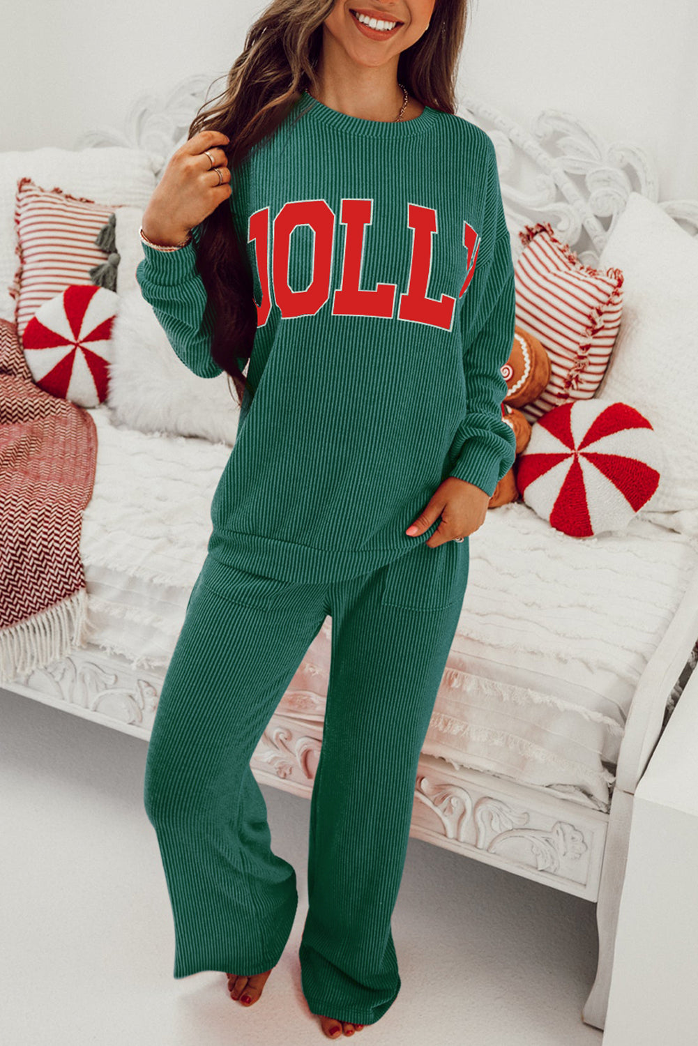 JOLLY Corded Long Sleeve Top and Pockets Pants Set