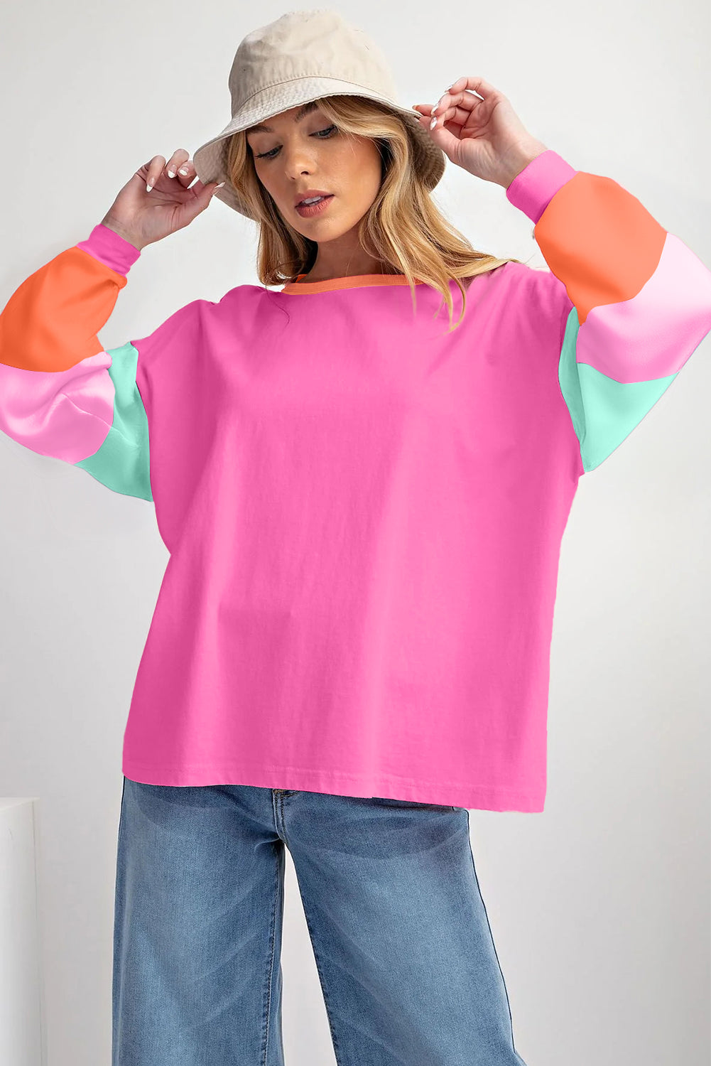 Color Block Patchwork Long Sleeve Loose Top