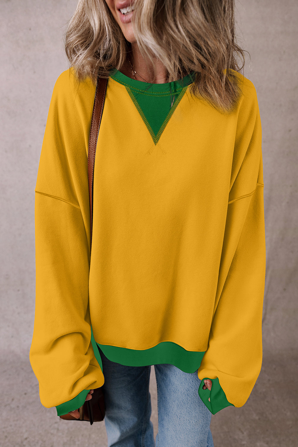 Oversized Sweatshirt Color Block Patch Drop Shoulder