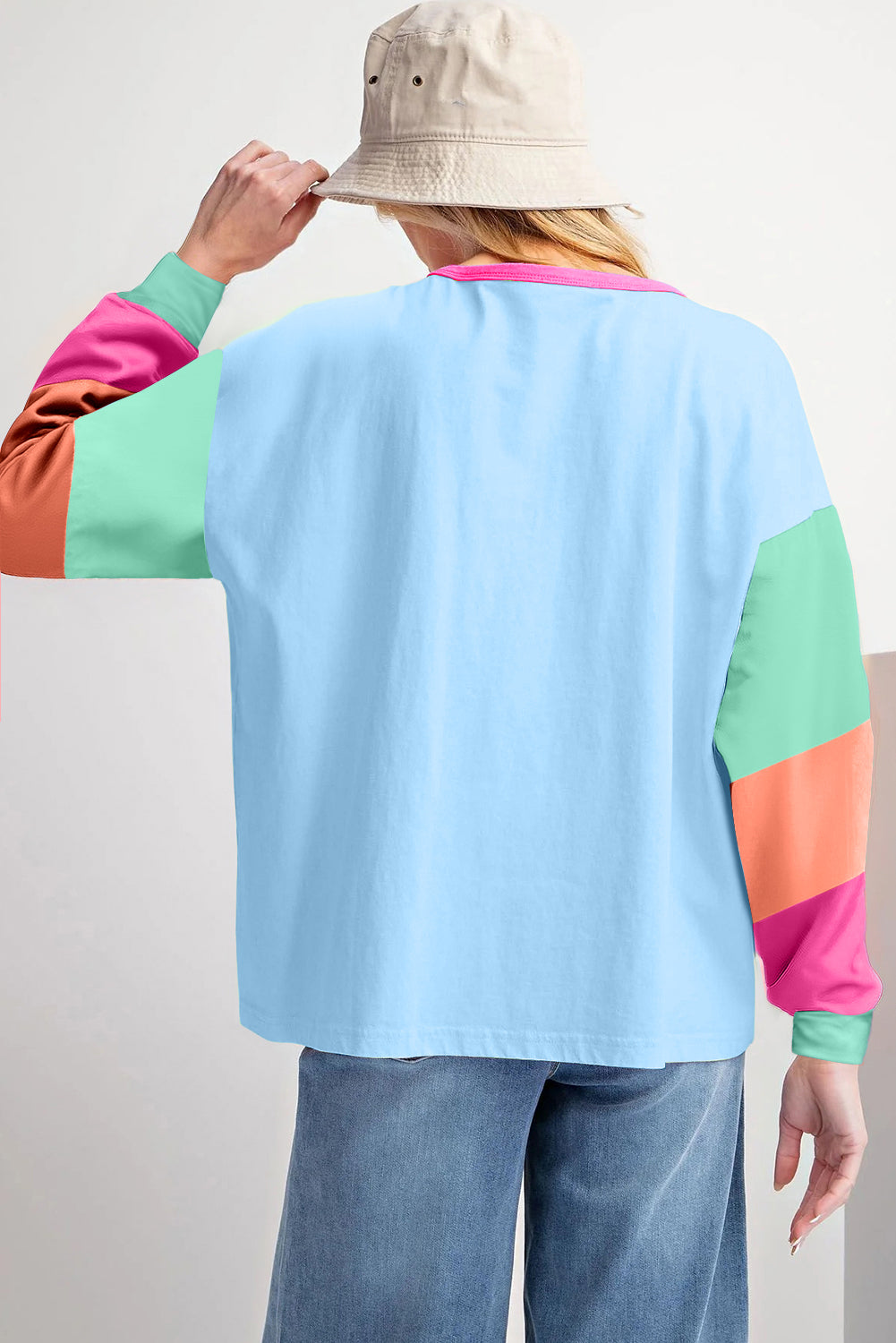 Color Block Patchwork Long Sleeve Loose Top