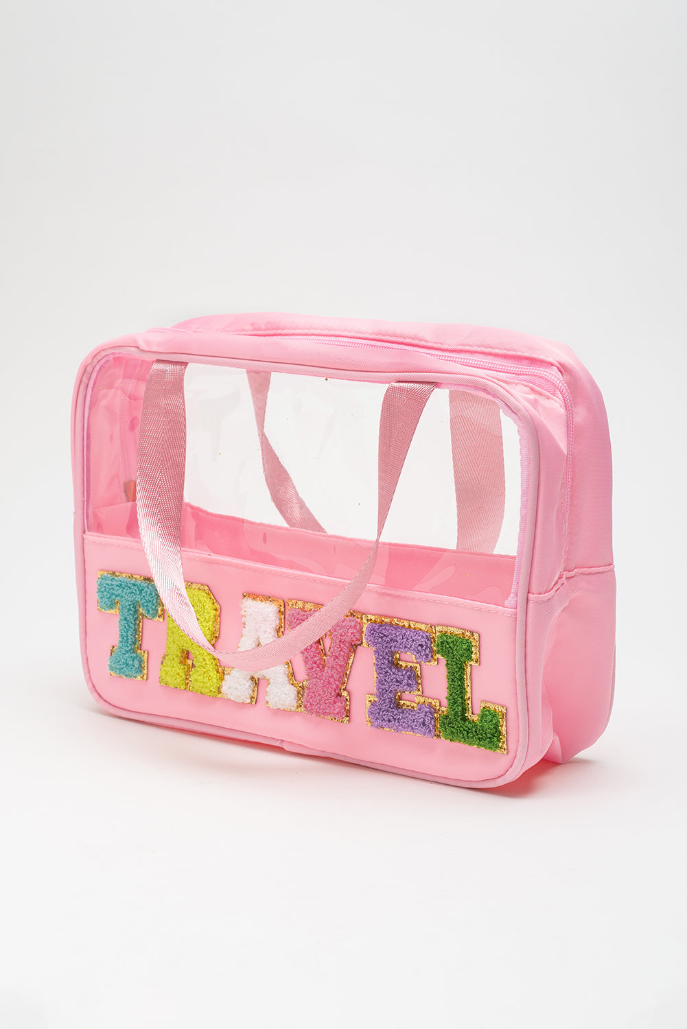 TRAVEL Chenille Letter Clear PVC Makeup Bag