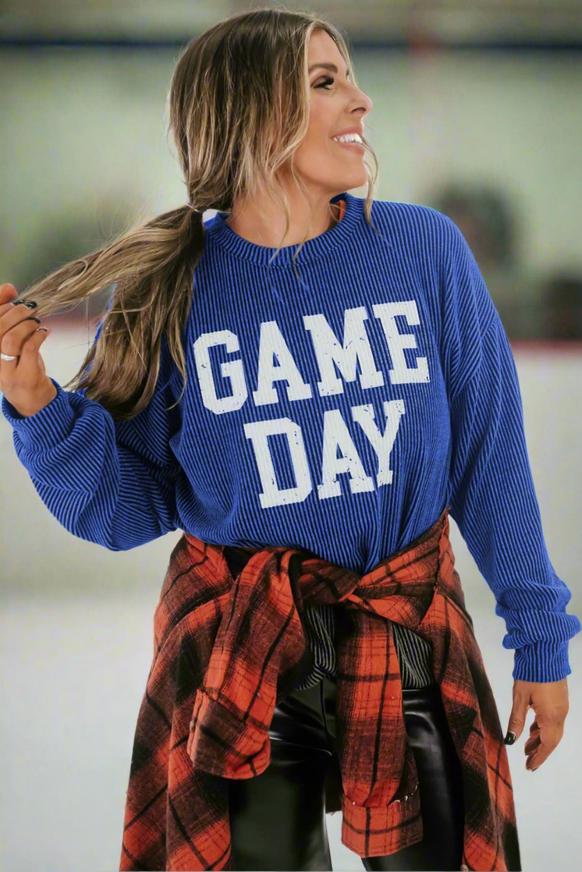 Bluing Corded GAME DAY Long Sleeve Top